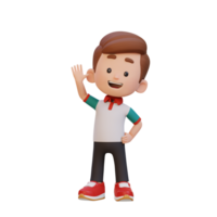 3D kid character waving hand with cute happy face png