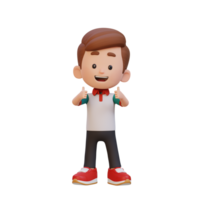 3D kid character give a thumbs up with cute happy face png