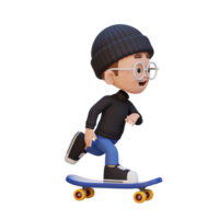 3D kid character ride skateboard png