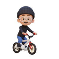 3D kid character ride bike go to school png