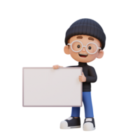 3D kid character holding a blank placard png