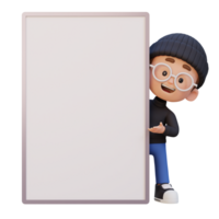 3D kid character holding a blank placard png