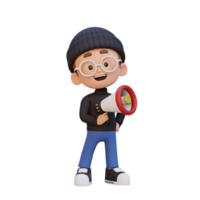 3D cute kid Character Holding a Megaphone png