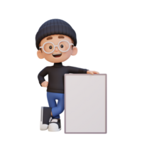 3D kid character holding a blank placard png