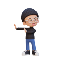 3D cute kid character rejection pose png