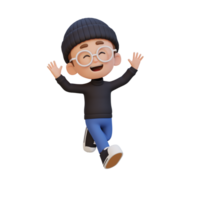 3D cute boy in jumping pose png