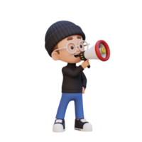 3D cute kid Character talking on Megaphone png