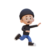 3d carino ragazzo pauroso correre png