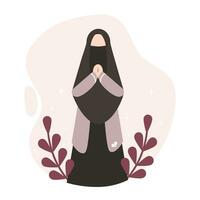 Muslim woman in hijab giving greetings. Flat vector illustration.