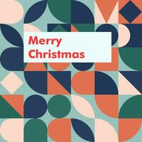 Greeting card with a minimalist Christmas theme in a geometric style with blue, red, green, cream color vector