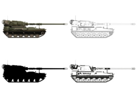 AHS Krab SET. Self-propelled artillery. Army weapons. Military armored vehicle. Detailed colorful PNG illustration.