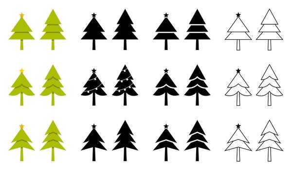 Navidad árbol recopilación, sencillo y moderno plano estilo vector diseño aislado en blanco antecedentes.
