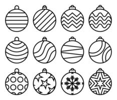 christmas ball icon collection. black line art vector isolated on white background. winter decoration design, christmas tree and new year.