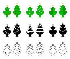 christmas tree collection, simple flat style design isolated on white background. vector