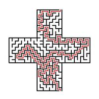 Labyrinth cross shape with answer line ,puzzle game for children,maze vector illustration on white background.