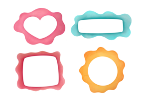 clipart cute watercolor photo frame heart-shaped, square, horizontal, round set with copy space on transparent background. cut out stickers collection for any purpose, scrapbooking albums design png