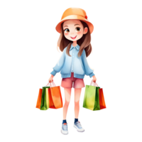 Stylish And Cute Young Shopper Clear Isolated Transparent AI Generative Illustration Clipart png