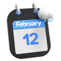 fevereiro calendário chovendo nuvem 3d ilustração dia 12 png