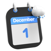 diciembre calendario lloviendo nube 3d ilustración día 1 png