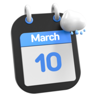 March Calendar Raining Cloud 3D Illustration Day 10 png