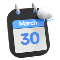 marzo calendario lloviendo nube 3d ilustración día 30 png