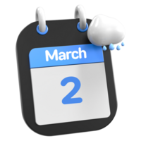 marzo calendario pioggia nube 3d illustrazione giorno 2 png
