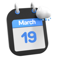 marzo calendario lloviendo nube 3d ilustración día 19 png