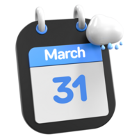 marzo calendario lloviendo nube 3d ilustración día 31 png