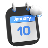 enero calendario lloviendo nube 3d ilustración día 10 png