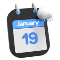 enero calendario lloviendo nube 3d ilustración día 19 png