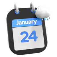 enero calendario lloviendo nube 3d ilustración día 24 png