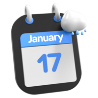 January Calendar Raining Cloud 3D Illustration Day 17 png