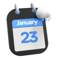 January Calendar Raining Cloud 3D Illustration Day 23 png