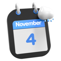 noviembre calendario lloviendo nube 3d ilustración día 4 4 png