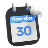 novembro calendário chovendo nuvem 3d ilustração dia 30 png