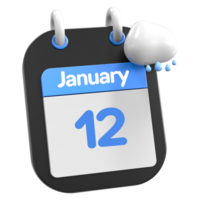 janeiro calendário chovendo nuvem 3d ilustração dia 12 png