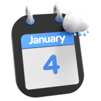 enero calendario lloviendo nube 3d ilustración día 4 4 png