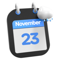 noviembre calendario lloviendo nube 3d ilustración día 23 png