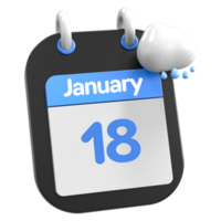 enero calendario lloviendo nube 3d ilustración día 18 png