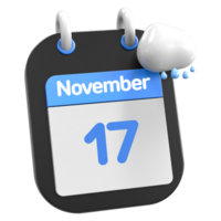 noviembre calendario lloviendo nube 3d ilustración día 17 png