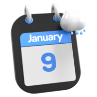 enero calendario lloviendo nube 3d ilustración día 9 9 png