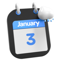 janeiro calendário chovendo nuvem 3d ilustração dia 3 png