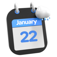 janeiro calendário chovendo nuvem 3d ilustração dia 22 png