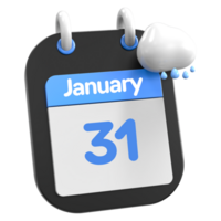 January Calendar Raining Cloud 3D Illustration Day 31 png