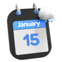 January Calendar Raining Cloud 3D Illustration Day 15 png