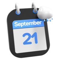 setembro calendário chovendo nuvem 3d ilustração dia 21 png