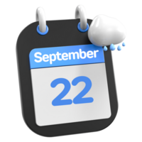 septiembre calendario lloviendo nube 3d ilustración día 22 png
