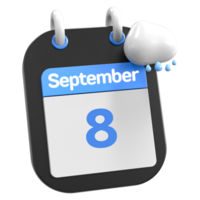 septiembre calendario lloviendo nube 3d ilustración día 8 png