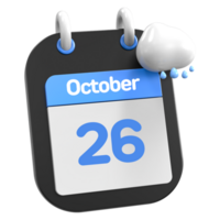 octubre calendario lloviendo nube 3d ilustración día 26 png