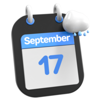 septiembre calendario lloviendo nube 3d ilustración día 17 png